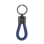Porte-clés avec cordon en polyester et plaque métallisée pour marquage vue principale