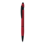 Stylo tactile en aluminium recyclé, finition gomme, encre bleue couleur rouge première vue