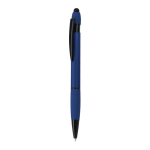 Stylo tactile en aluminium recyclé, finition gomme, encre bleue couleur bleu marine première vue