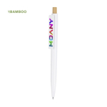 Stylo en plastique avec poussoir en bambou et encre bleue