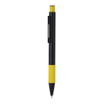 Stylo en aluminium recyclé avec poignée texturée, encre bleue couleur jaune première vue
