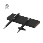 Set de stylo à bille et roller en aluminium recyclé, encre bleue