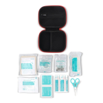 Trousse de premiers secours en caoutchouc souple, conforme normes UE couleur rouge quatrière vue