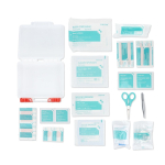 Trousse de premiers secours en plastique conforme aux normes UE couleur blanc quatrière vue