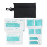 Trousse de premiers secours compacte avec mousqueton en polyester couleur noir quatrière vue