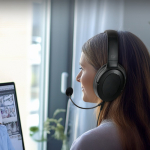 Casque avec coussinets doux et micro avec fonction muet couleur noir huitième vue