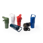 Bouteille isotherme en inox recyclé avec ouverture par bouton 550 ml couleur rouge vue détaillée 4