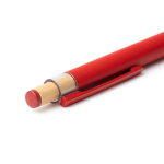 Stylo bille en aluminium recyclé mat et bambou, encre bleue couleur rouge vue détaillée 2