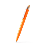 Stylo à bille, clip en métal et bouton-poussoir en bambou, encre bleue couleur jaune première vue d'usage