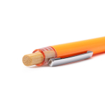 Stylo à bille, clip en métal et bouton-poussoir en bambou, encre bleue couleur jaune vue détaillée 2