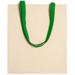Sac en coton 100 % avec anses longues colorées 140 g/m² couleur vert deuxième vue