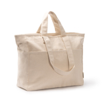 Sac en coton recyclé avec fermeture éclair et poches 420 g/m² couleur naturel première vue d'usage