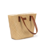 Sac en paille avec doublure en coton et longues anses en similicuir couleur naturel vue détaillée 3