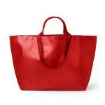 Sac réutilisable à soufflet avec anses renforcées en plastique tissé couleur rouge deuxième vue