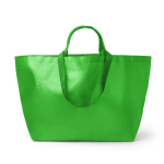 Sac réutilisable à soufflet avec anses renforcées en plastique tissé couleur vert deuxième vue