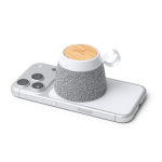 Enceinte sans fil en bambou avec support magnétique 5 W couleur gris clair vue détaillée 1