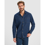 Chemise en denim de coton avec tissu stretch 210g/m² Roly Direct Lujan couleur bleu jean première vue d'usage