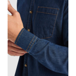 Chemise en denim de coton avec tissu stretch 210g/m² Roly Direct Lujan couleur bleu jean vue détaillée 2