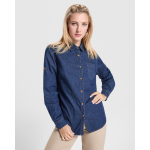 Chemise en jean pour femme, manches longues 210 g/m² Roly Direct Lujan couleur bleu jean première vue d'usage
