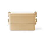 Lunch box en plastique à double compartiment avec couverts 2,3 L couleur beige deuxième vue