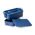 Lunch box en plastique à double compartiment avec couverts 2,3 L couleur bleu marine vue détaillée 1