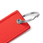 Porte-clés type « Remove Before Flight » avec anneau métallique couleur rouge vue détaillée 1