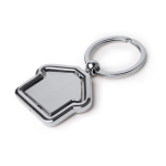 Porte-clés métallique rotatif en forme de maison avec zone de marquage couleur argenté première vue d'usage