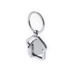 Porte-clés métallique rotatif en forme de maison avec zone de marquage couleur argenté vue détaillée 1