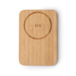 Batterie externe magnétique sans fil en bambou avec support 5 000 mAh couleur naturel deuxième vue