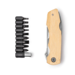 Outil multifonction 5 en 1 avec corps en bambou et acier inoxydable couleur naturel deuxième vue