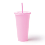 Gobelet réutilisable en plastique recyclé, couvercle et paille 710 ml couleur rose deuxième vue