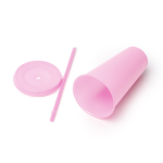 Gobelet réutilisable en plastique recyclé, couvercle et paille 710 ml couleur rose vue détaillée 1