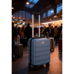 Valise cabine 18 pouces avec 4 roues pivotantes et support téléphone couleur bleu foncé huitième vue