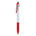 Stylo 3 couleurs avec stylet tactile et grip antidérapant couleur rouge