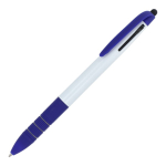 Stylo 3 couleurs avec stylet tactile et grip antidérapant couleur bleu foncé troisième vue