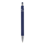 Stylo à bille rotatif en aluminium avec clip métallique, encre bleue couleur bleu foncé quatrière vue