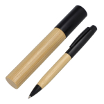 Stylo métallique avec corps en bambou avec étui couleur noir deuxième vue