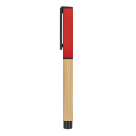Stylo roller en bambou avec capuchon et clip en plastique, encre noire couleur rouge foncé