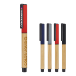 Stylo roller en bambou avec capuchon et clip en plastique, encre noire