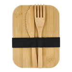 Boîte repas en inox avec couvercle en bambou, couverts et élastique couleur argenté troisième vue