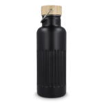 Gourde isotherme anti-fuite avec bouchon en bambou et anse 500 ml couleur noir troisième vue
