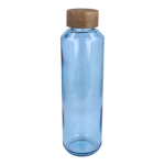 Bouteille en verre recyclé fabriquée en Europe, bouchon en bois 650 ml couleur bleu clair transparent