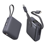 Batterie externe avec câbles intégrés et charge rapide 10 000 mAh couleur gris foncé quatrière vue