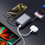 Batterie externe avec écran LED et charge rapide 20 000 mAh couleur gris foncé cinquième vue