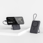 Batterie externe MagSafe avec charge sans fil et écran LED 10 000 mAh couleur gris foncé quatrière vue