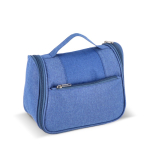 Trousse en plastique recyclé avec crochet intérieur pour suspendre couleur bleu troisième vue