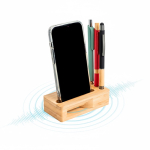 Support multifonction en bambou naturel avec amplificateur de son vue 3