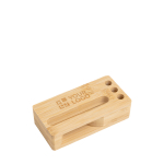 Support multifonction en bambou naturel avec amplificateur de son vue avec impression