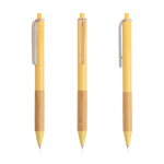 Stylo à bille avec clip translucide et grip en bambou, encre noire couleur jaune