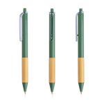 Stylo à bille avec clip translucide et grip en bambou, encre noire couleur vert pistache